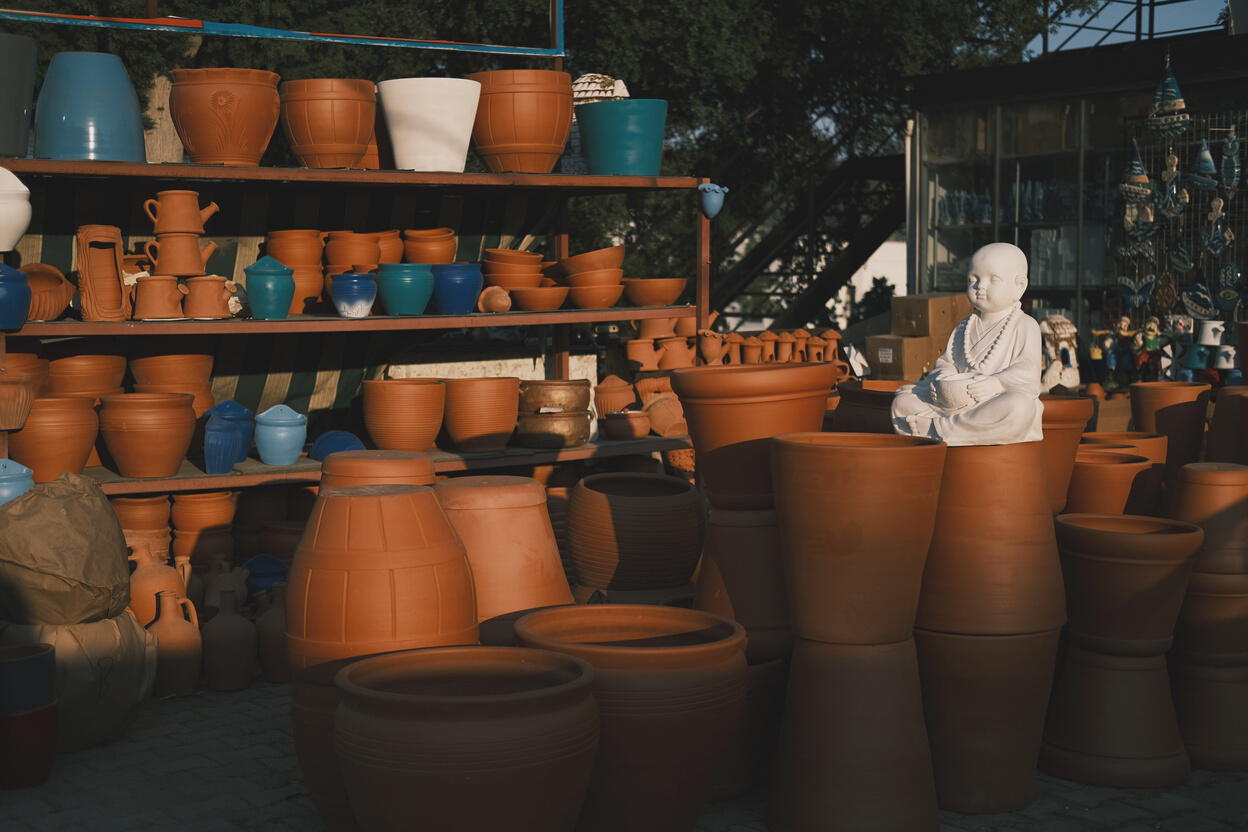 Brown Clay Pot With Blue Clay Pots